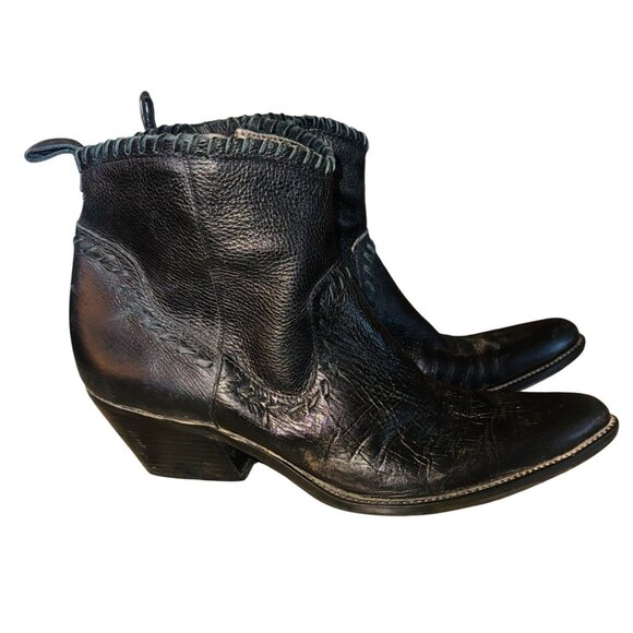 Gianni Bini Black Leather Cowgirl Western Ankle Boots Womens Size 7 Boho Braided - Picture 3 of 12